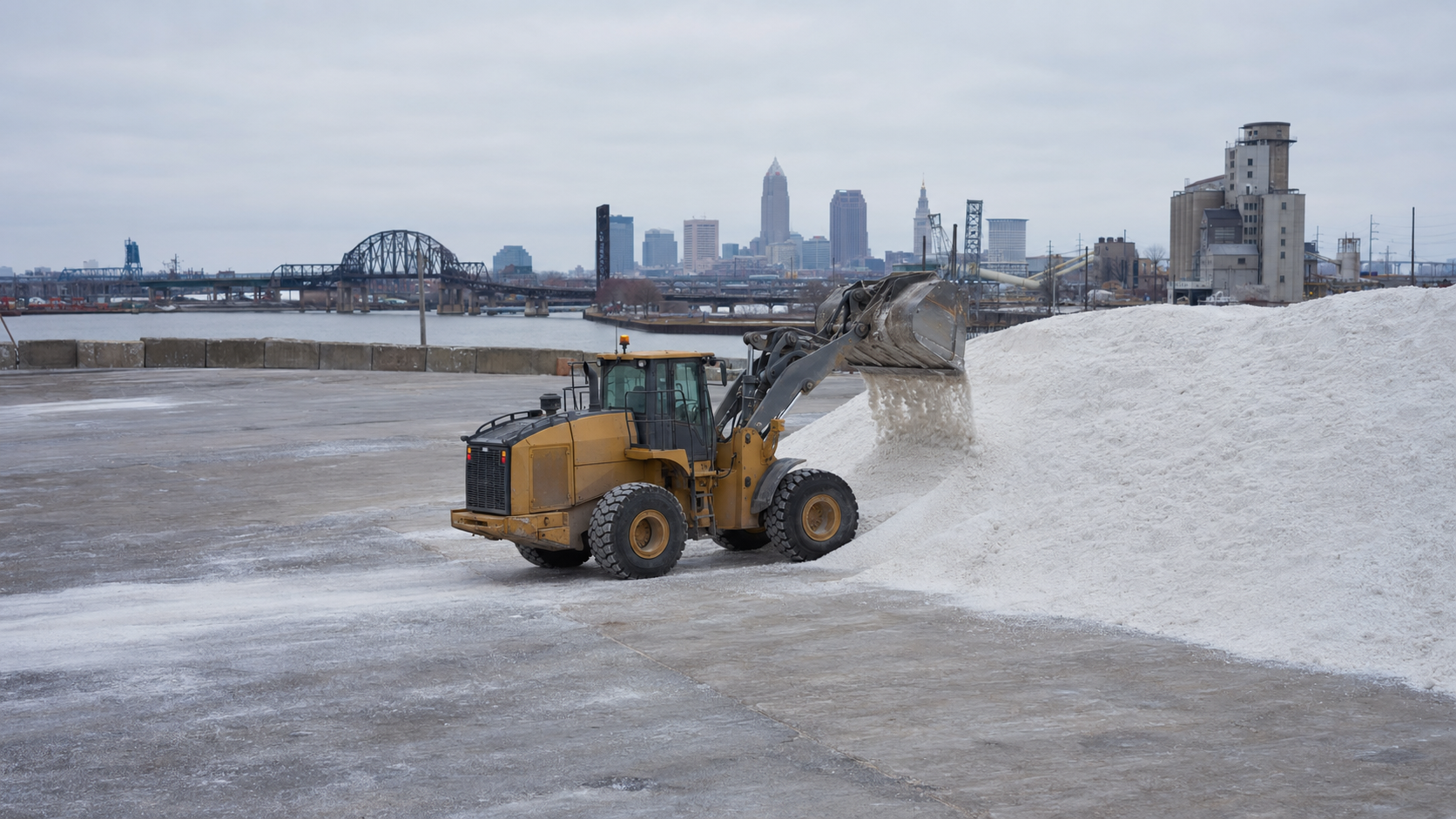 Road salt stored at the Ohio Salt Co. dock in Cleveland